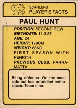 1981 Scanlens #152 Paul Hunt Back